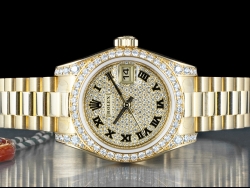 Rolex Datejust Lady Diamonds 26 Gold President Diamond Paved Full Set 179158